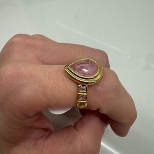 Elegant Gold Ring with Pink Teardrop Stone
